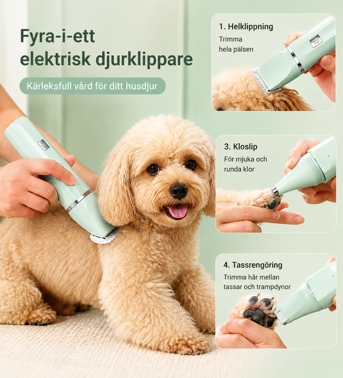 Elektrisk 4-i-1 pälsvård för hund & katt
